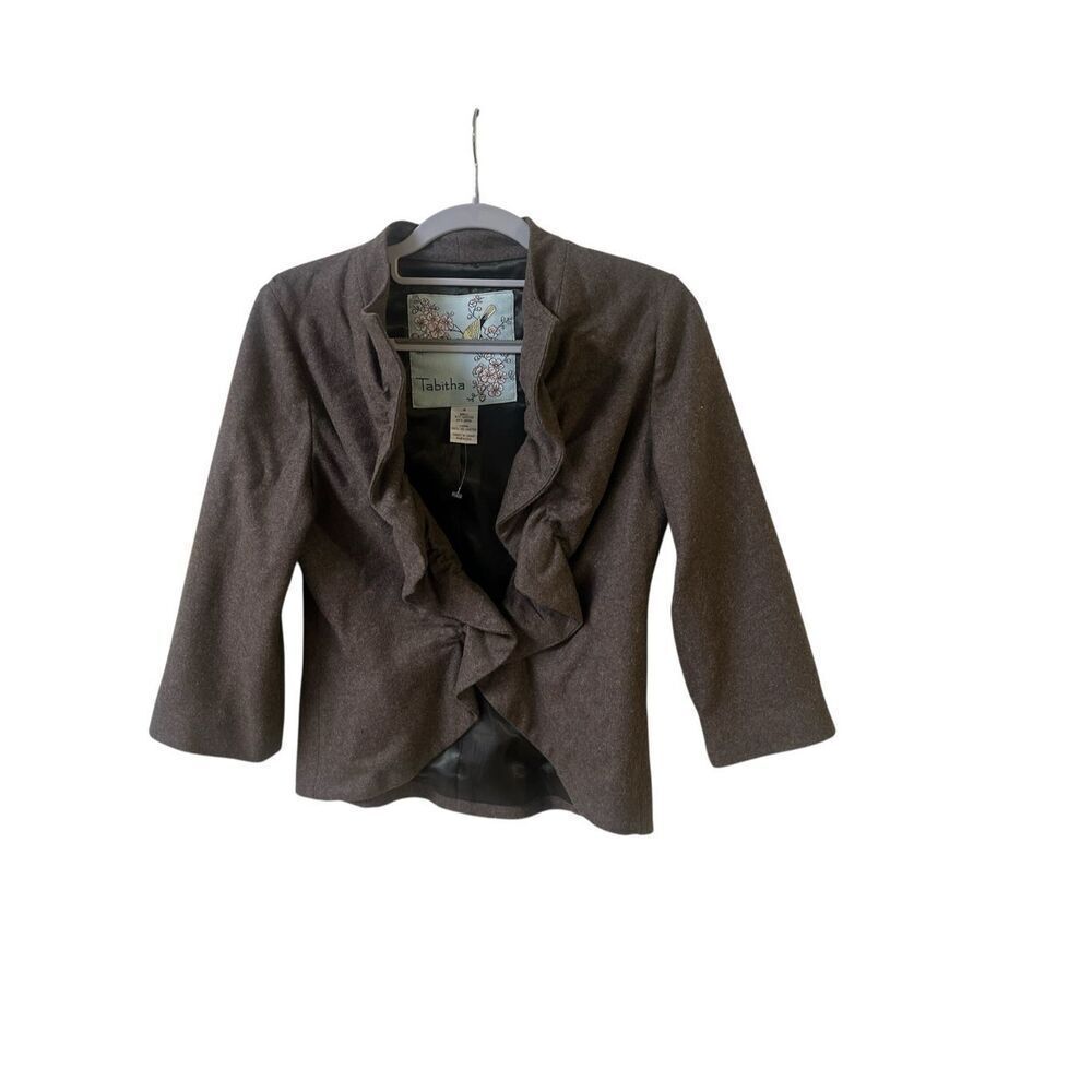 Anthropologie jacket by Tabitha ruffle accent wool blend 3:4 sleeve sz 4